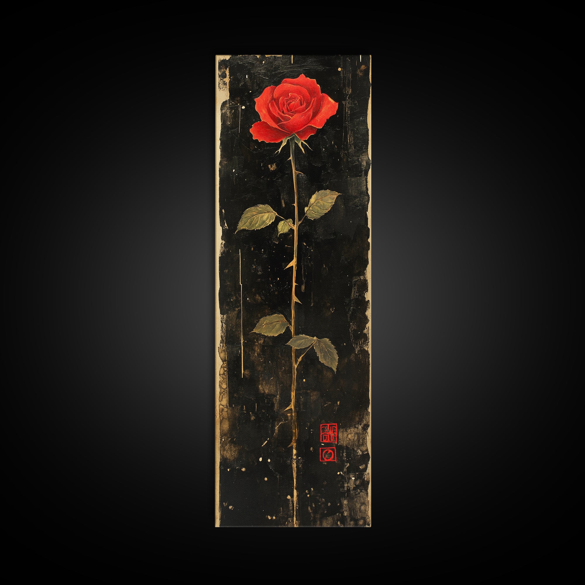 Dark Rose Painting Canvas Print, Gothic Floral Art, Rose with Dark Background, Wabi Sabi Inspired Wall Art, Framed Canvas Print, Rustic Decor