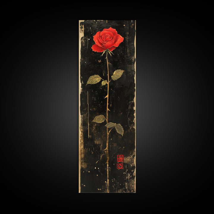 Dark Rose Painting Canvas Print, Gothic Floral Art, Rose with Dark Background, Wabi Sabi Inspired Wall Art, Framed Canvas Print, Rustic Decor