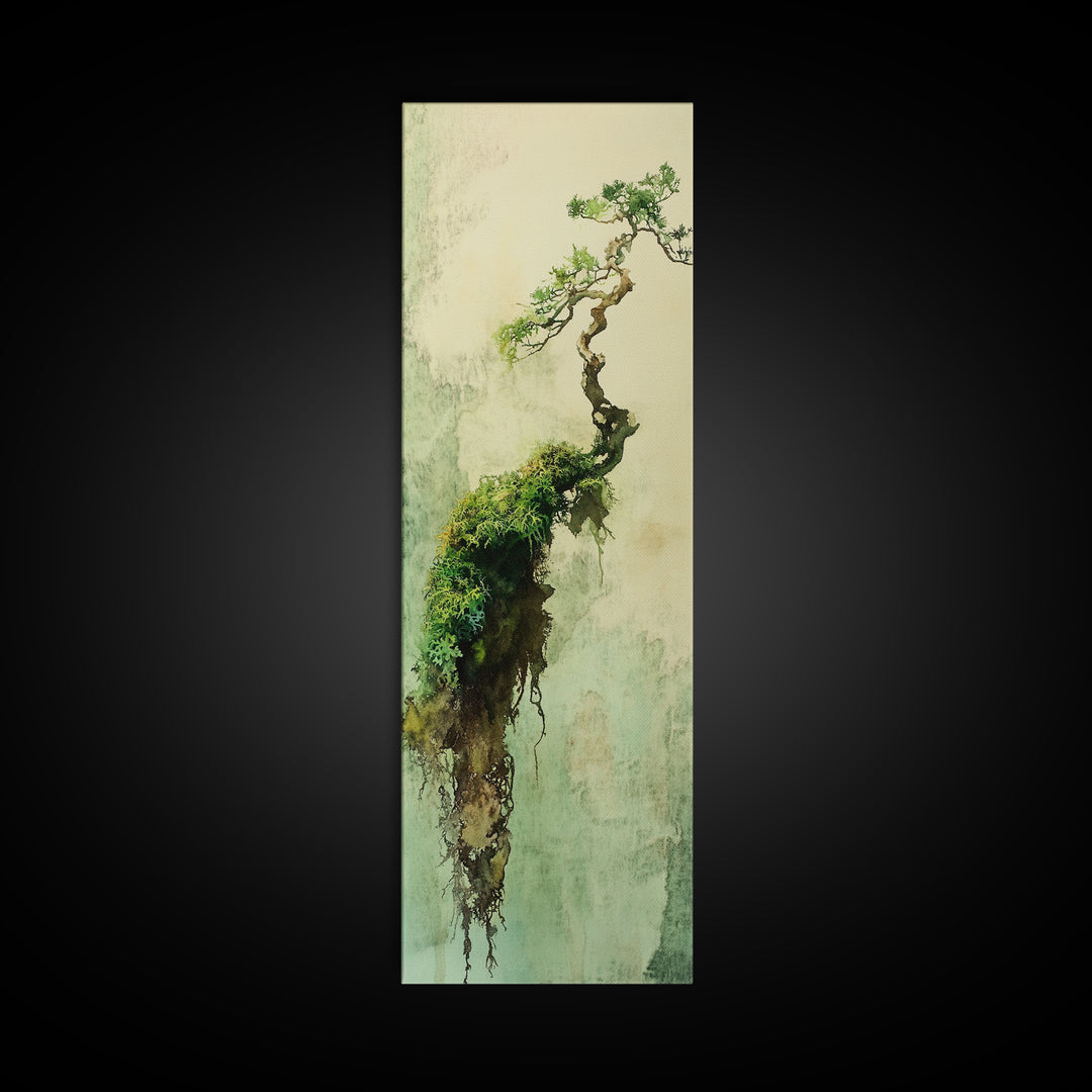 Framed Canvas Print Wabi Sabi Botanical Art Mossy Tree Artwork Unique Nature Decor Tall Skinny Art Wabi Sabi Wall Art Living Room Accent