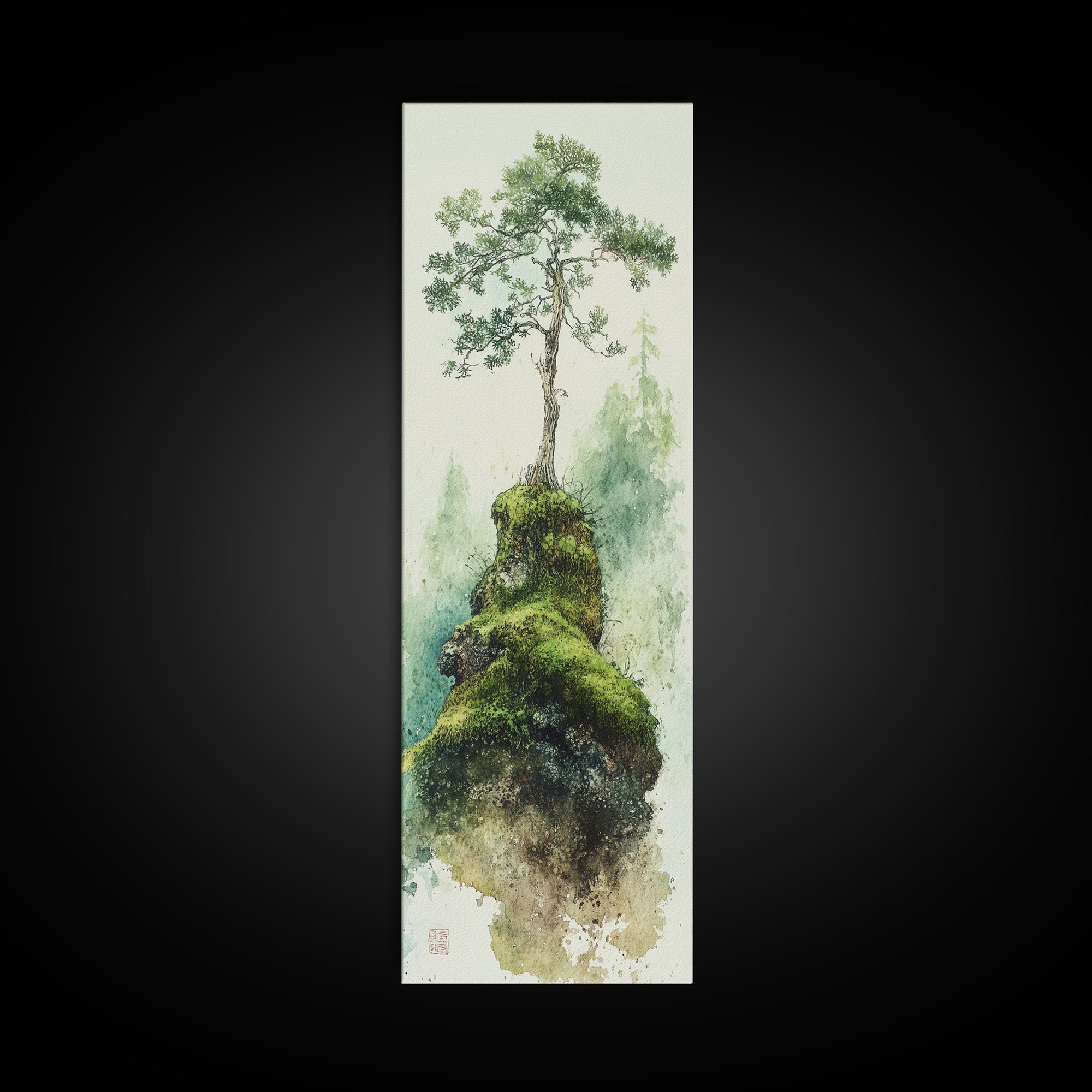 Framed Canvas Print Serene Tree Art Nature-Inspired Decor Wabi Sabi Art Botanical Print Calm Green Tones Above Couch Art Minimalist Decor
