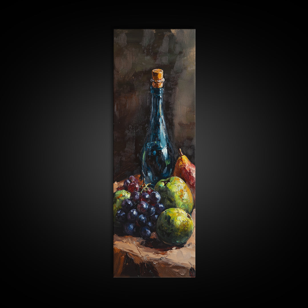 Restaurant Wall Art Still Life Oil Painting Print, Wine Bottle Painting, Tall Narrow Wall Art, Skinny Tall Art, Kitchen Decor, Wine Cellar Art