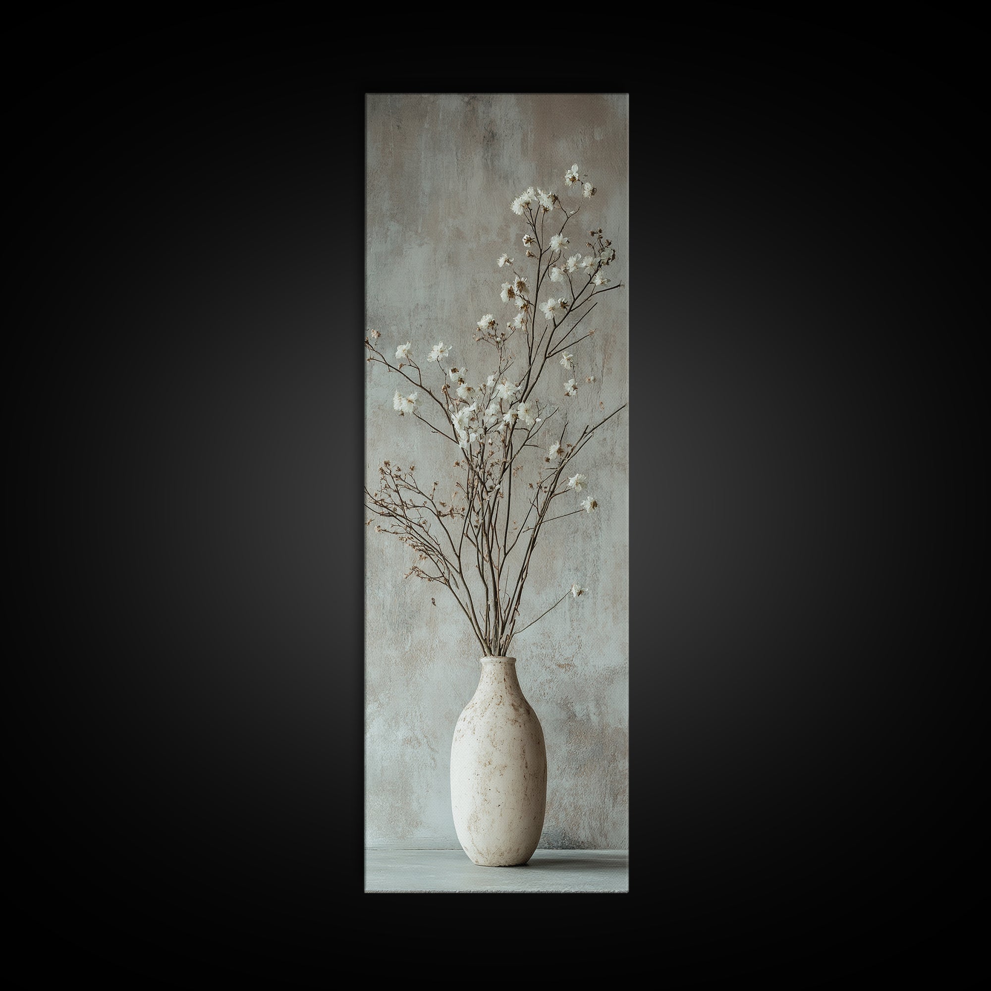 Framed Canvas Print Tall Skinny Art with Rustic Wildflower Painting, Botanical Wall Art, Wabi Sabi Art, Living Room Decor, Gift Idea Her