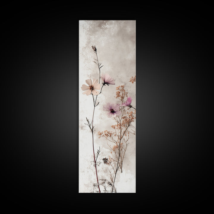 Framed Canvas Print Moody Wildflower Painting on Canvas, Minimalist Botanical Art, Cozy Autumn Decor, Above Couch Art, Rustic Wall Art