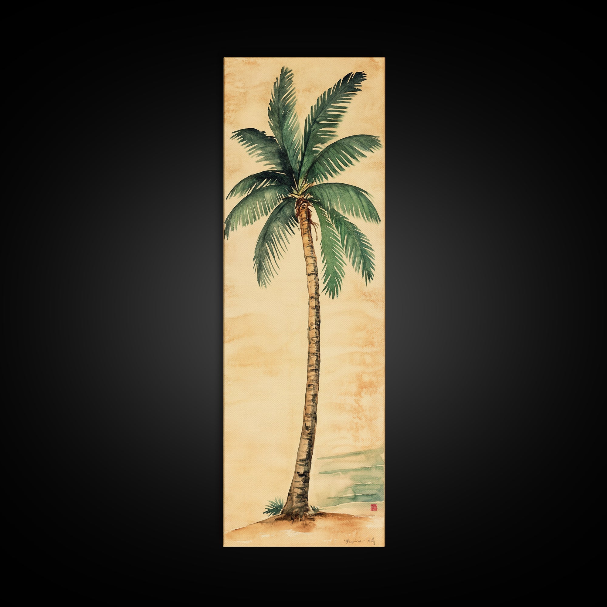 Framed Canvas Print Tall Skinny Palm Tree Art Nautical Coastal Decor, Beach-Inspired Tropical Wall Art, Guest Room Art, Gift Idea Her