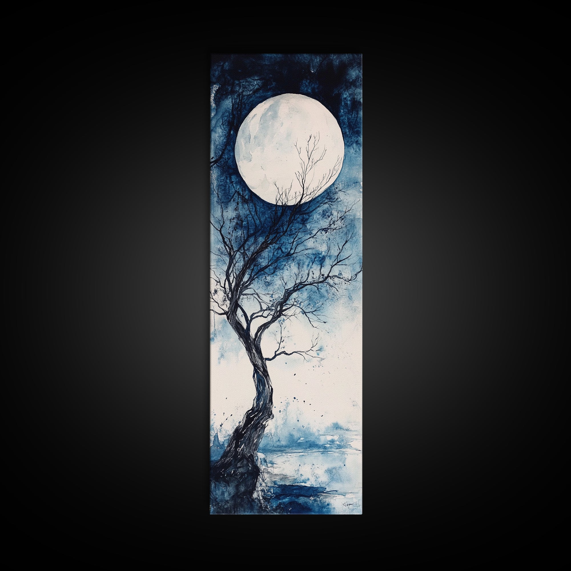 Canvas Print Full Moon with Tree Art, Dark Romance Rustic Wall Decor, Unique Above Couch Art, Moody Bedroom Decor Gift Idea