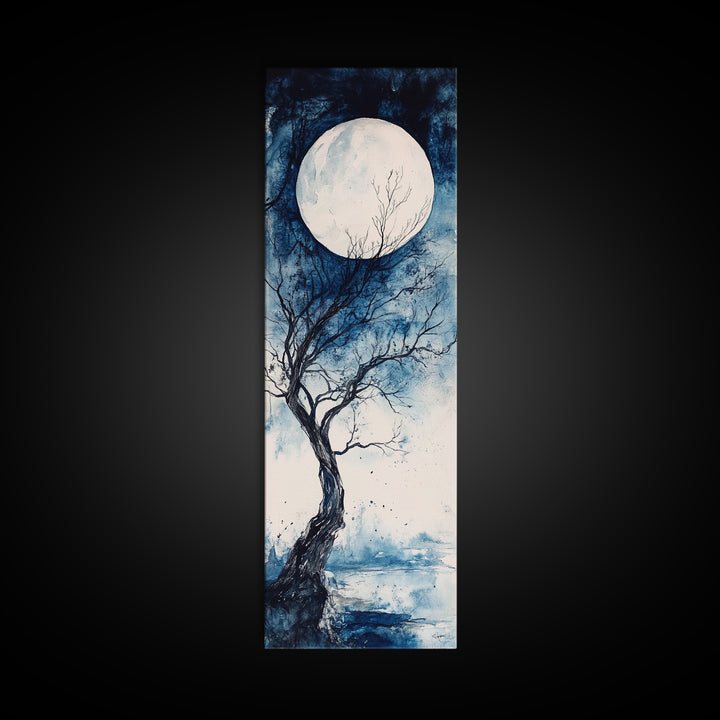 Canvas Print Full Moon with Tree Art, Dark Romance Rustic Wall Decor, Unique Above Couch Art, Moody Bedroom Decor Gift Idea