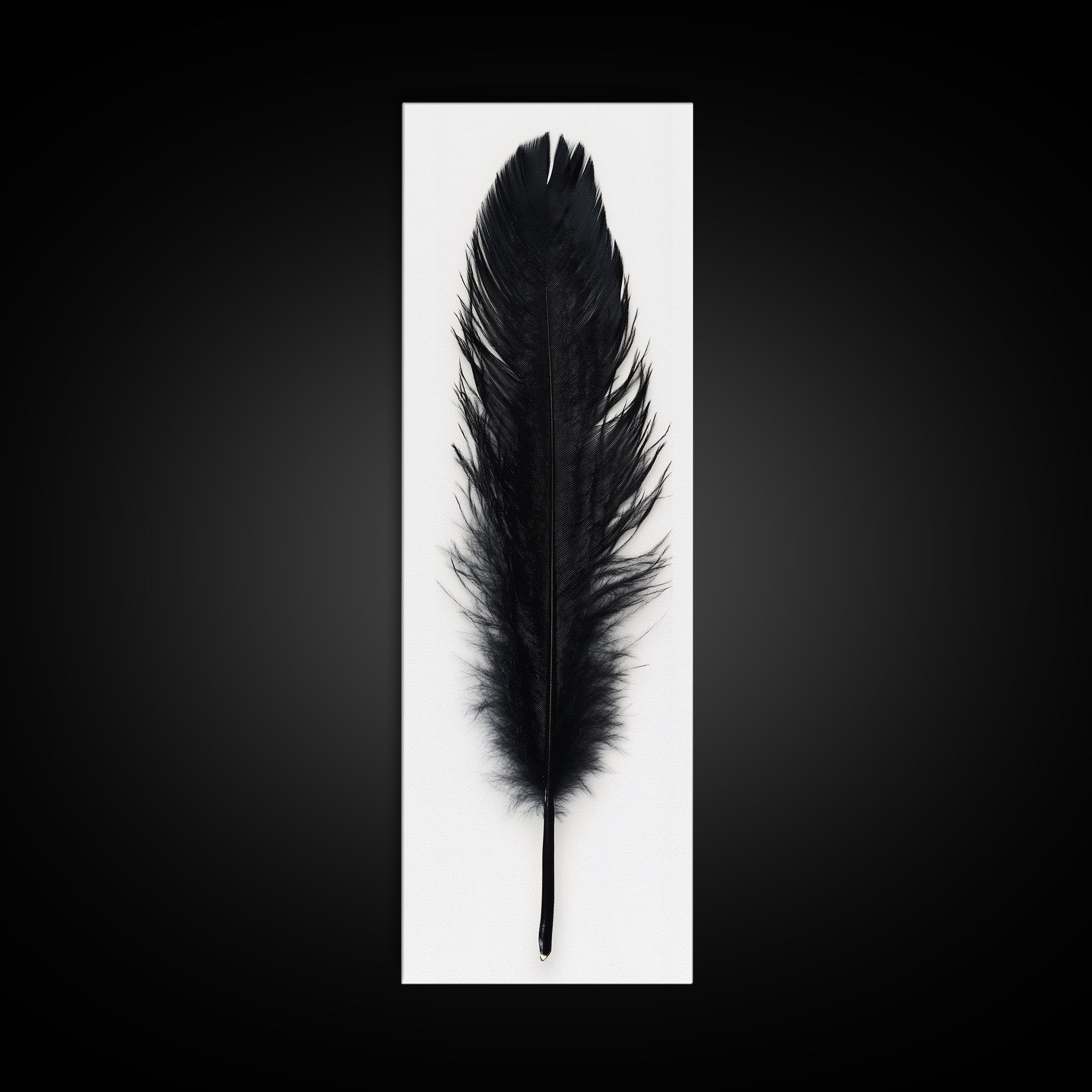 Black Feather Wall Art, Black Feather Painting Canvas Print, Boho Minimalist Home Decor, Feather Art, Tall Narrow Art, Skinny Art