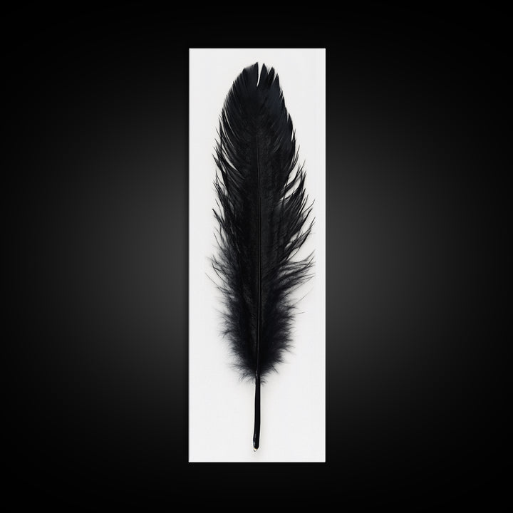 Black Feather Wall Art, Black Feather Painting Canvas Print, Boho Minimalist Home Decor, Feather Art, Tall Narrow Art, Skinny Art