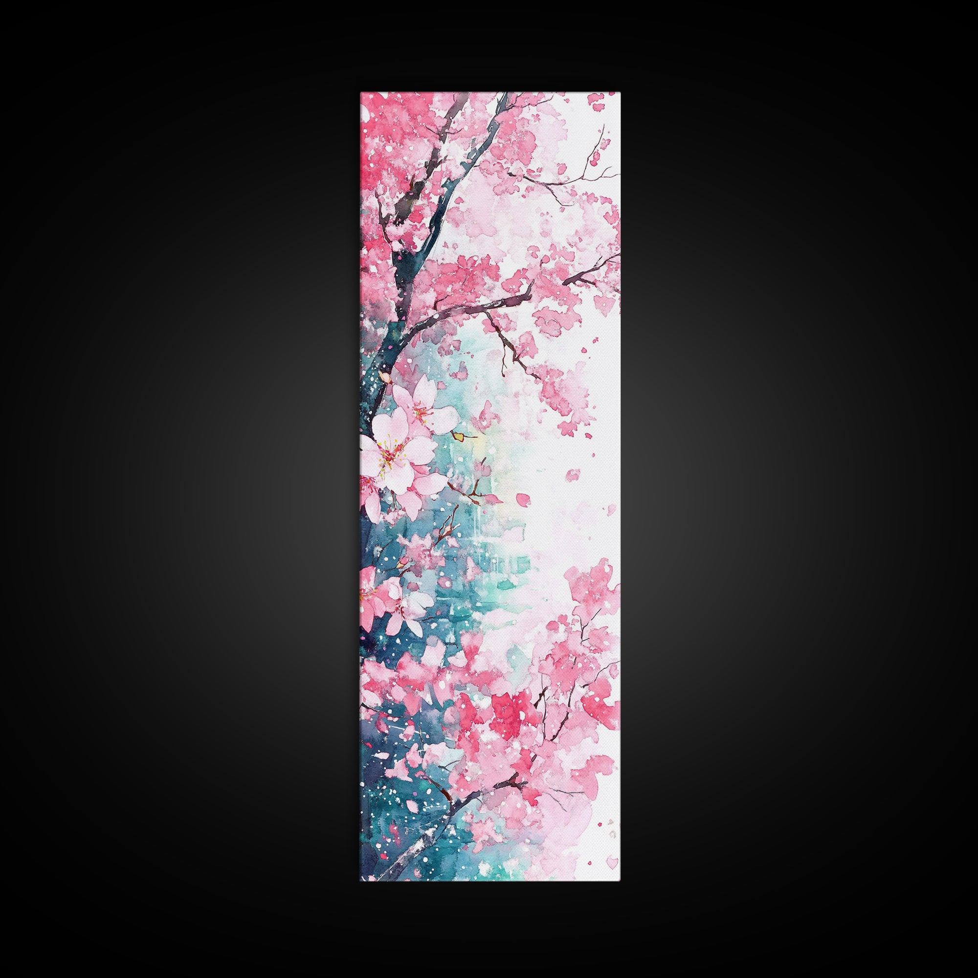 Blooming Pink Sakura Flowers Art - Framed Canvas Print for Japanese Decor, Cherry Blossom Art, Botanical Wall Decor, Pink Floral Painting