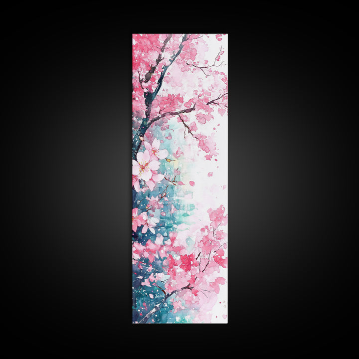 Blooming Pink Sakura Flowers Art - Framed Canvas Print for Japanese Decor, Cherry Blossom Art, Botanical Wall Decor, Pink Floral Painting