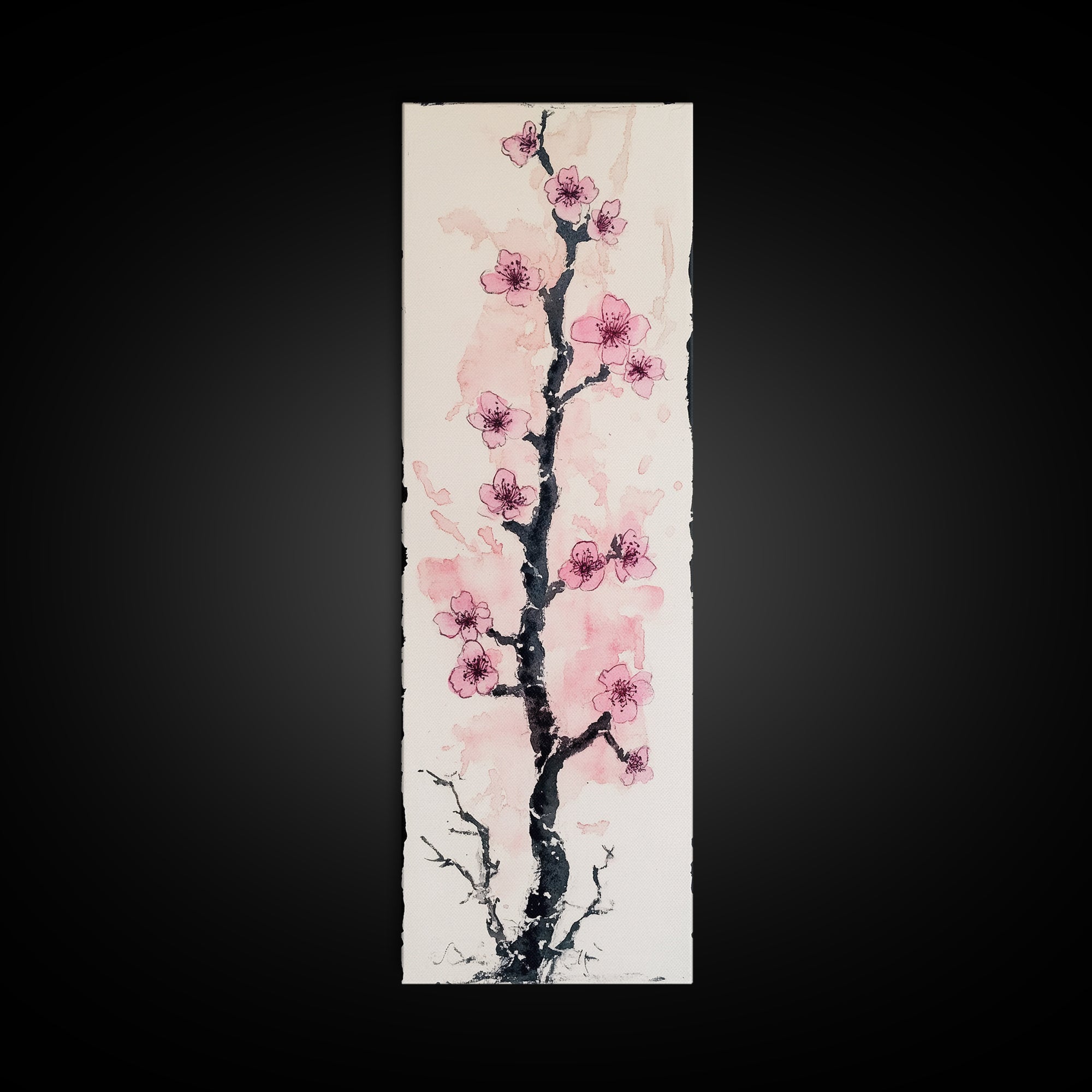 Delicate Cherry Tree in Bloom Painting - Canvas Print for Japanese Floral Art, Spring Blossom Decor, Nature-Inspired Wall Art, Botanical Print