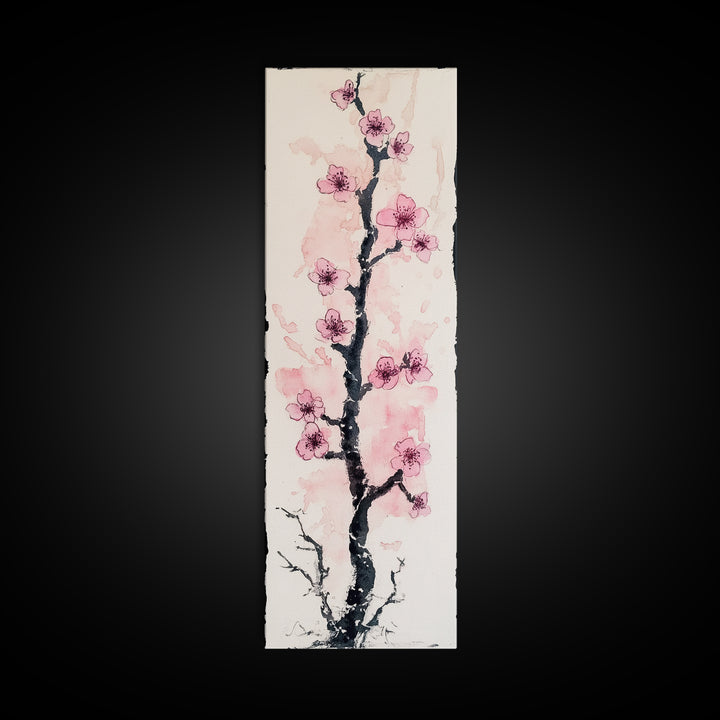 Delicate Cherry Tree in Bloom Painting - Canvas Print for Japanese Floral Art, Spring Blossom Decor, Nature-Inspired Wall Art, Botanical Print