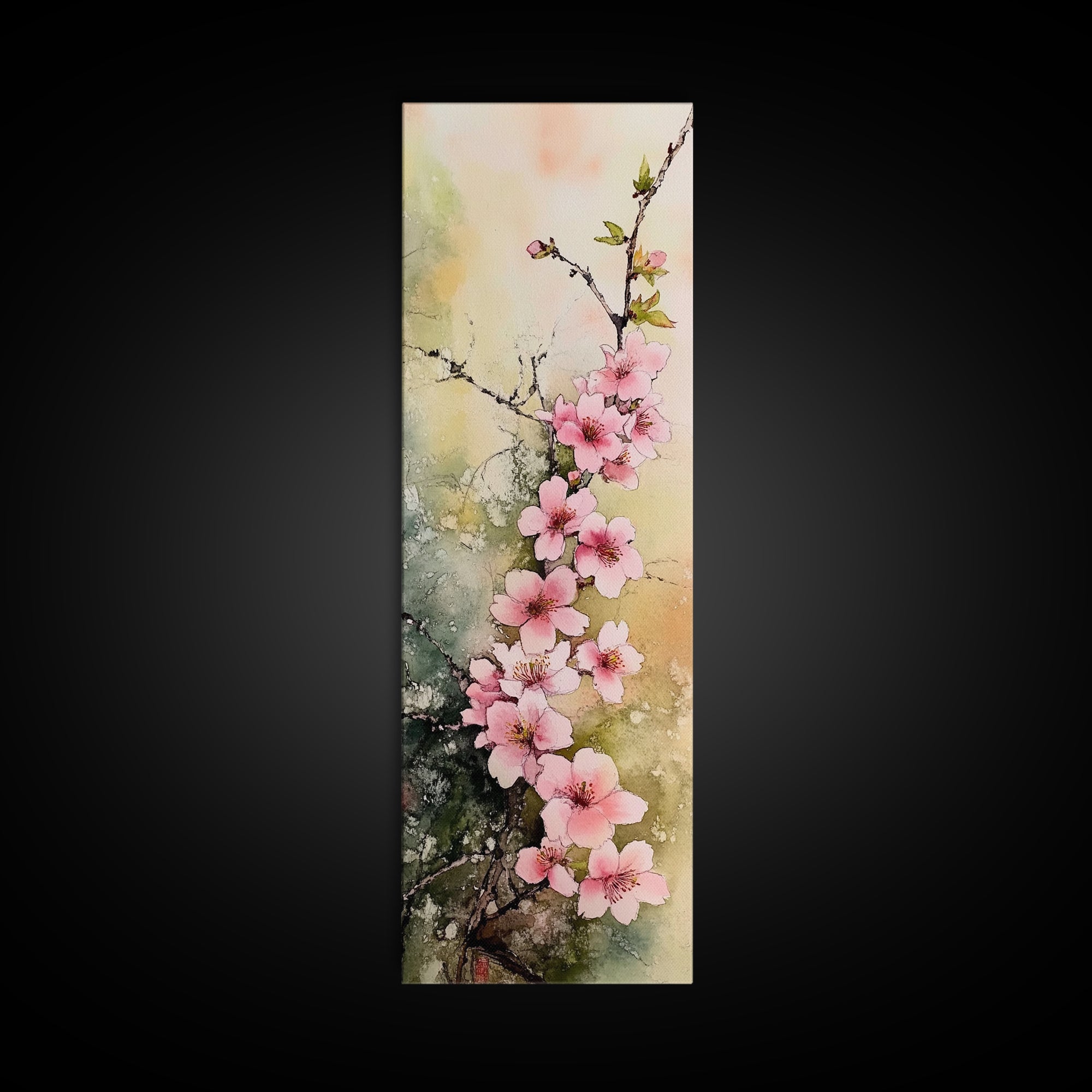Blooming Pink Cherry Blossoms Art - Framed Canvas Print for Japanese Wall Art, Botanical Decor, Spring Bloom Painting, Nature-Inspired Print