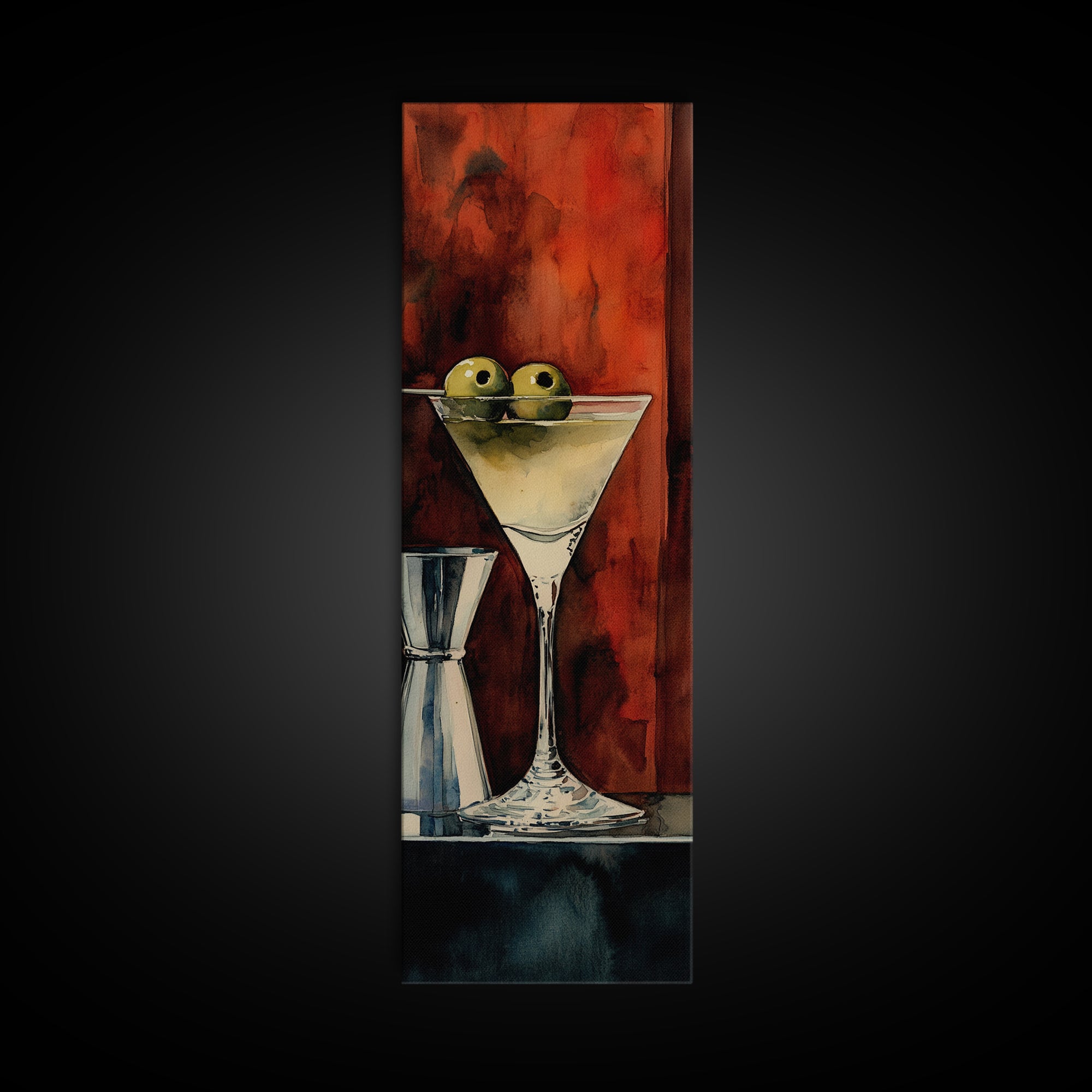 Classic Olive Martini Glass, Retro Bar Art, Espresso Martini Wall Art, Mid-Century Vibe Canvas Print, Moody Kitchen Decor