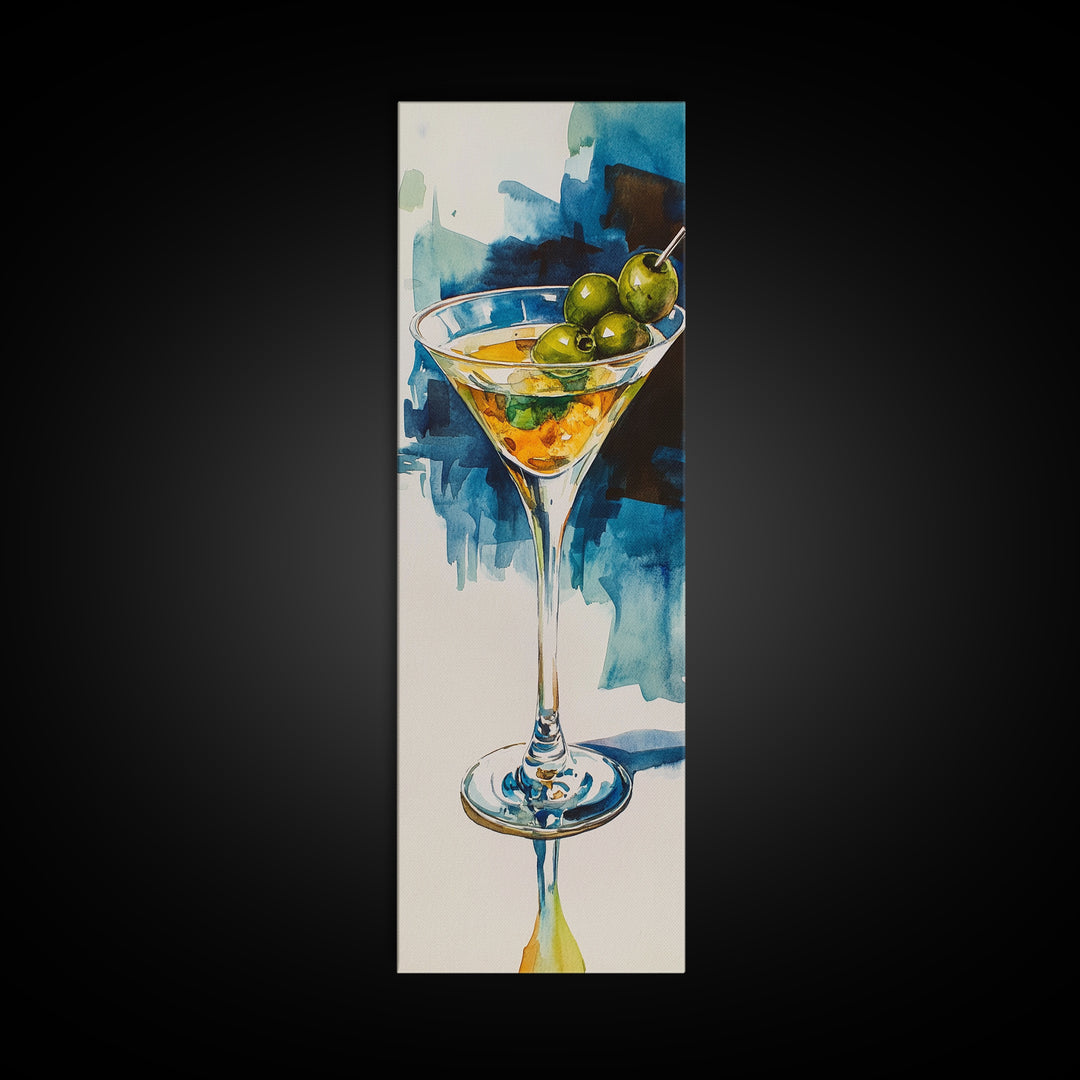 Martini Glass with Bold Blues, Watercolor Cocktail Art, Moody Martini Wall Art Canvas Print, Espresso Martini Wall Art, Modern Decor
