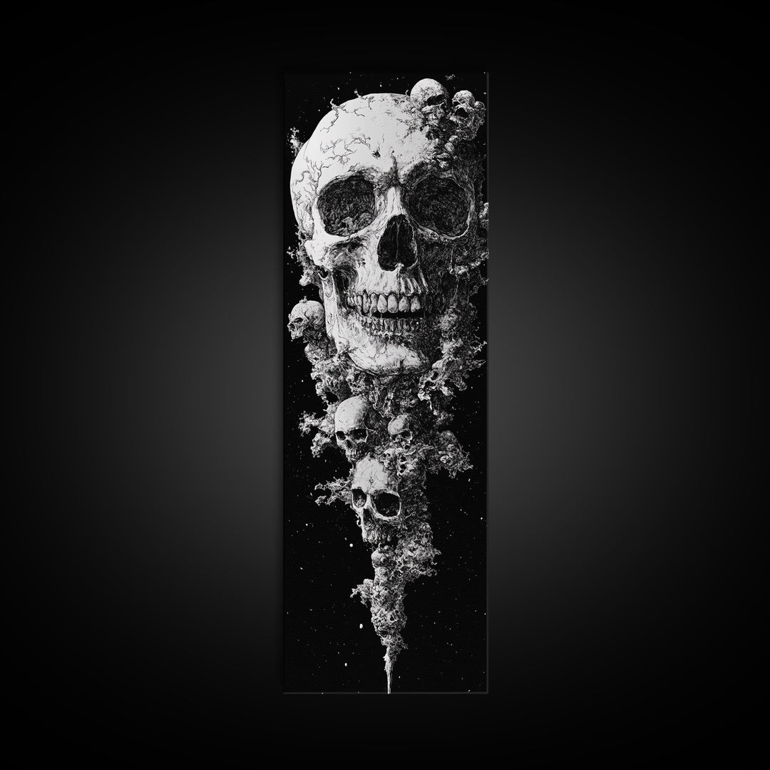 Skull Painting Print - Horror Decor - Witchy Decor - Tall Narrow Art - Framed Canvas Print - Skinny Wall Art - Skull Painting - Skull Wall Art