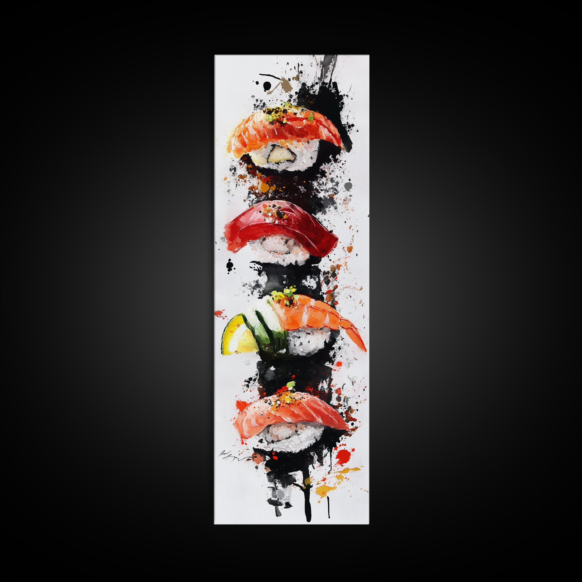 Abstract Art For Kitchen - Framed Canvas Print - Sushi Painting - Sushi Art - Kitsch Kitchen Wall Art - Tall Skinny Art - Narrow Wall Art - Kitchen Decor
