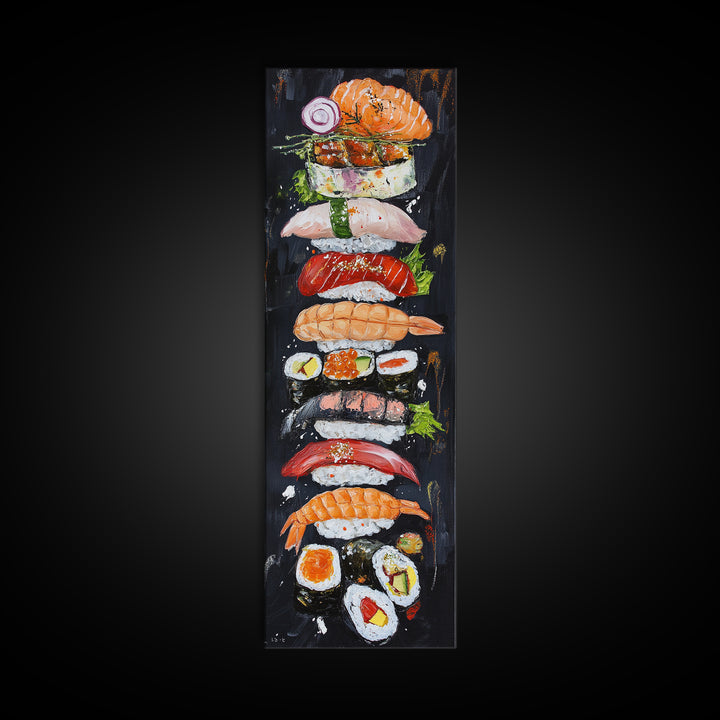Funky Kitchen Wall Art Sushi Painting Print Framed Canvas | Sushi Decor | Kitchen Painting Decor | Kitsch Decor | Eclectic Wall Art