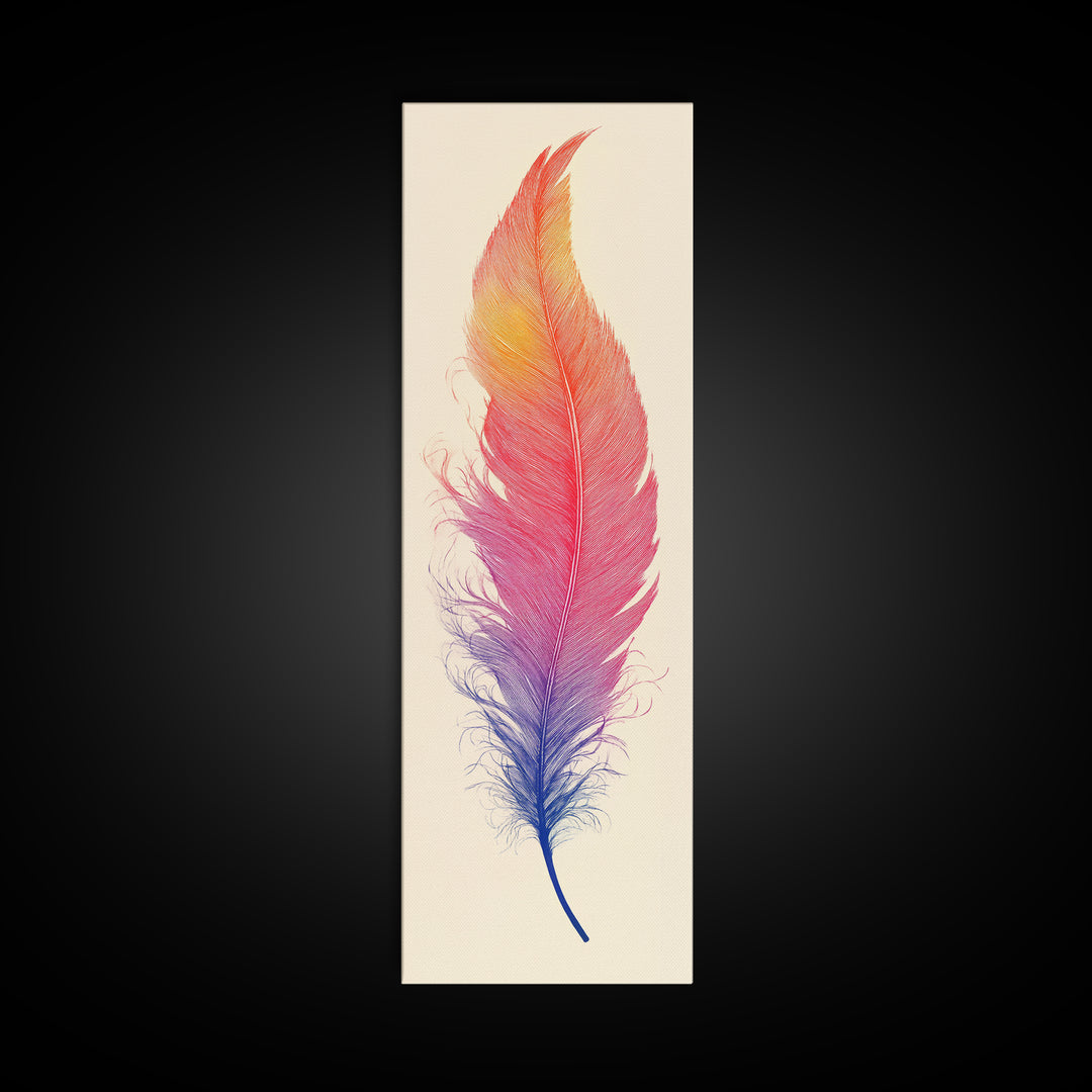 Funky Feather Painting Print - Framed Canvas - Home Decor - Tall Narrow Art - Feather Wall Art - Southwestern Decor