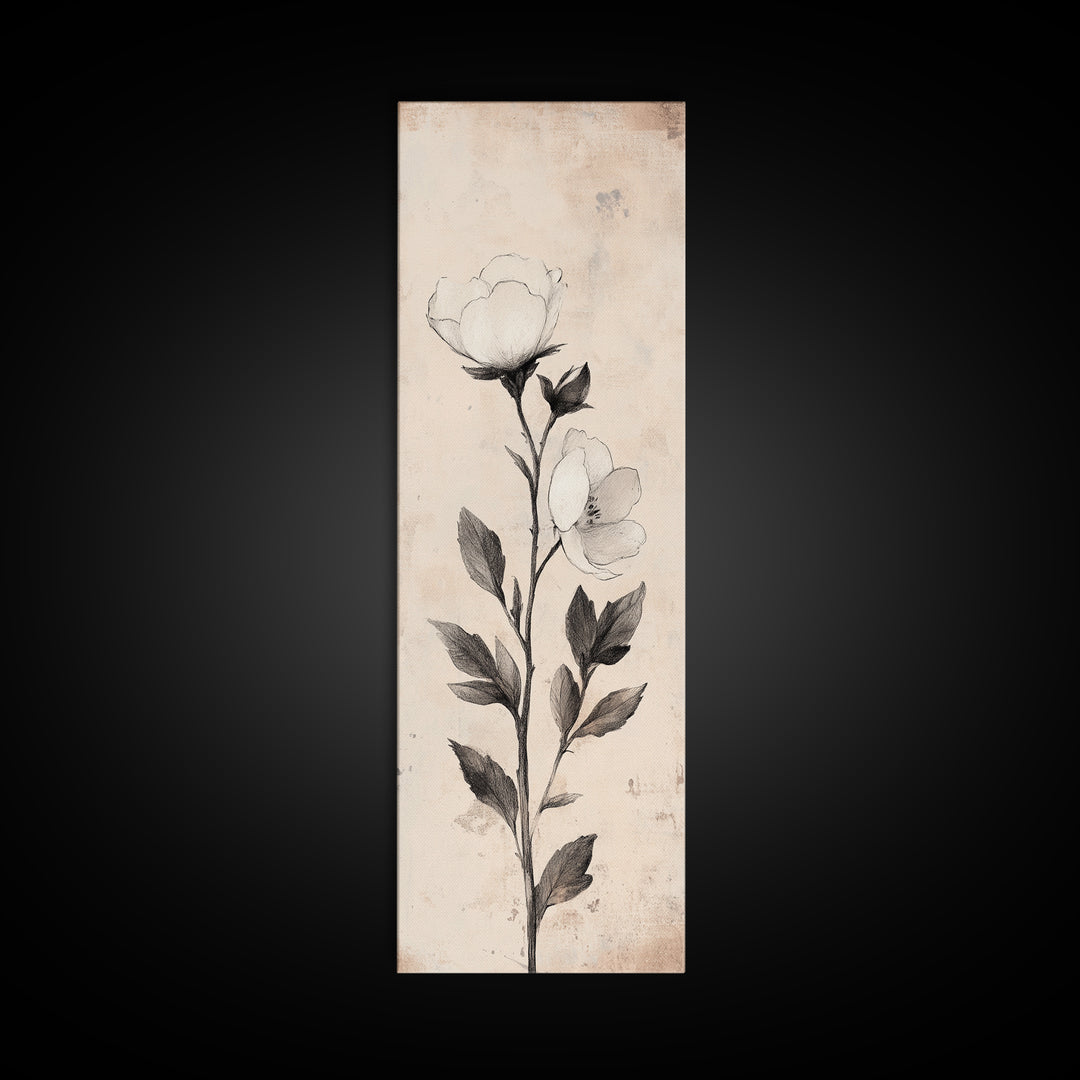 Sketch of a Flower Canvas Print, Wood Framed Wall Art, Flower Painting, Flower Decor, Floral Botanical Wall Art, Flower Print Narrow Art