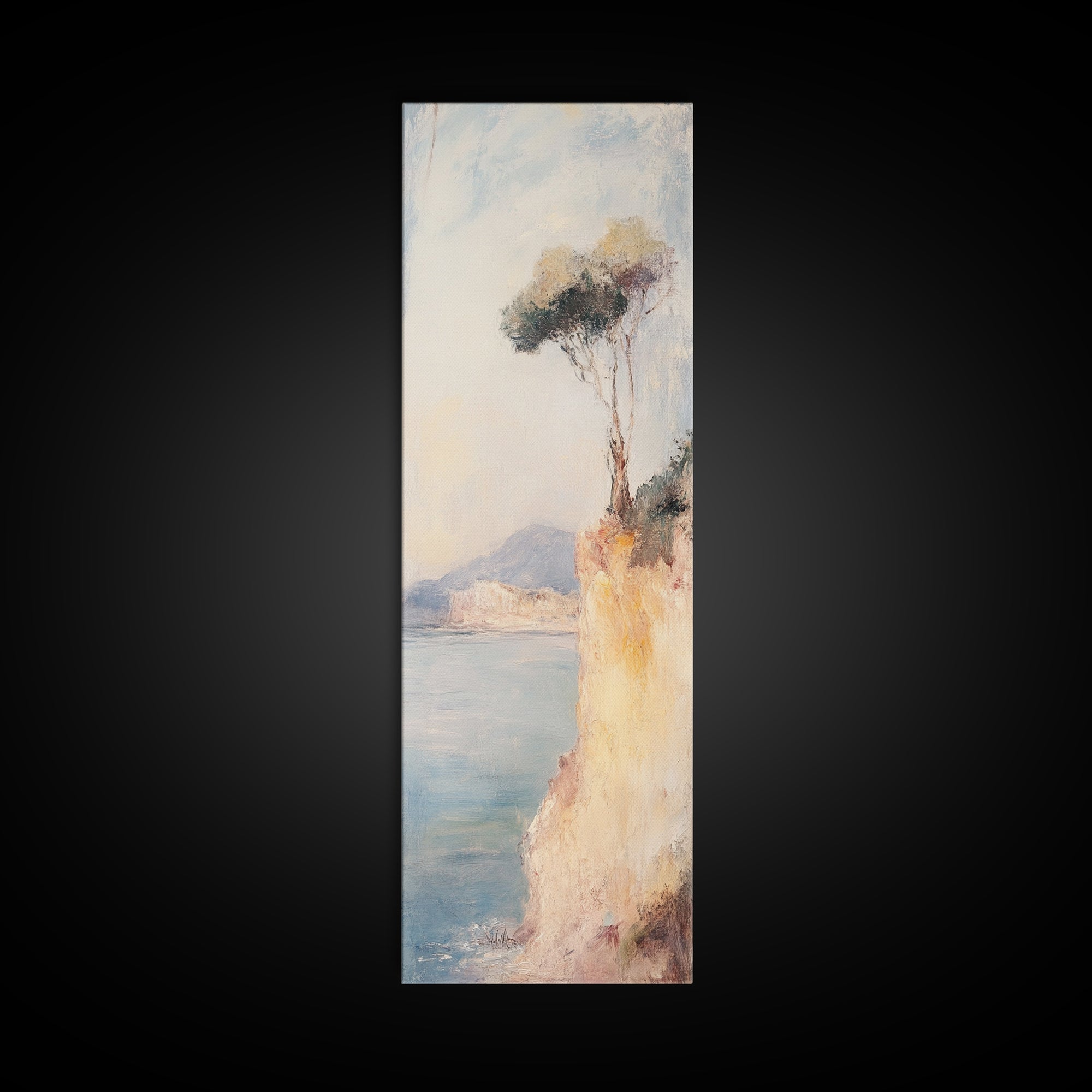 Victorian Landscape Oil Painting Print, Tall Skinny Wall Art, Coastal Painting, Coastal Landscape Art, Italian Seaside Painting, Narrow Wall Art