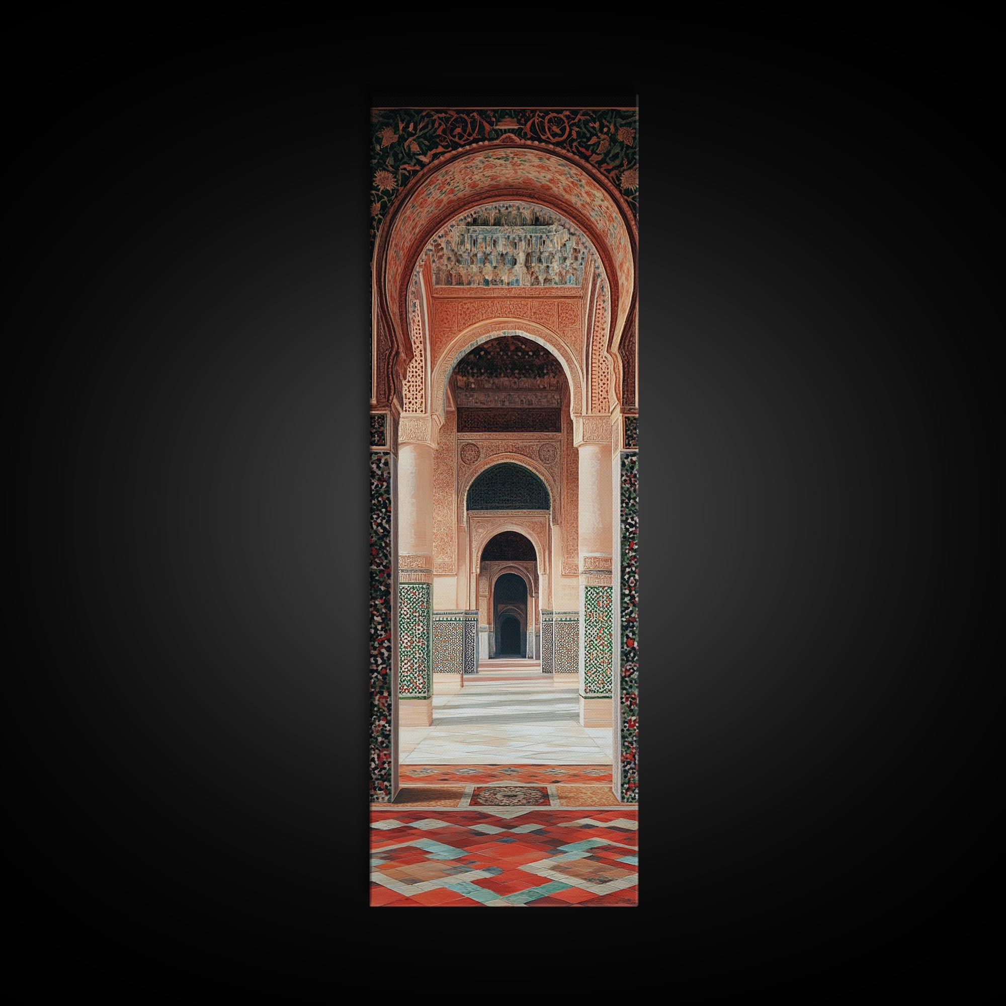 Canvas Print of Moroccan Architecture Art with Mosaic Tiles, Vintage Wall Art, Rustic Decor, Tall Skinny Art, Above Sofa Art, Guest Room Art