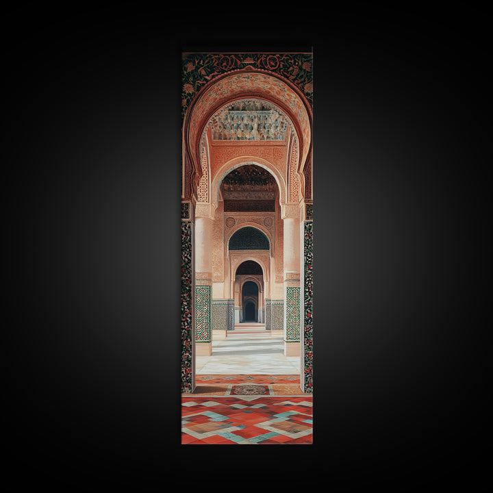 Canvas Print of Moroccan Architecture Art with Mosaic Tiles, Vintage Wall Art, Rustic Decor, Tall Skinny Art, Above Sofa Art, Guest Room Art