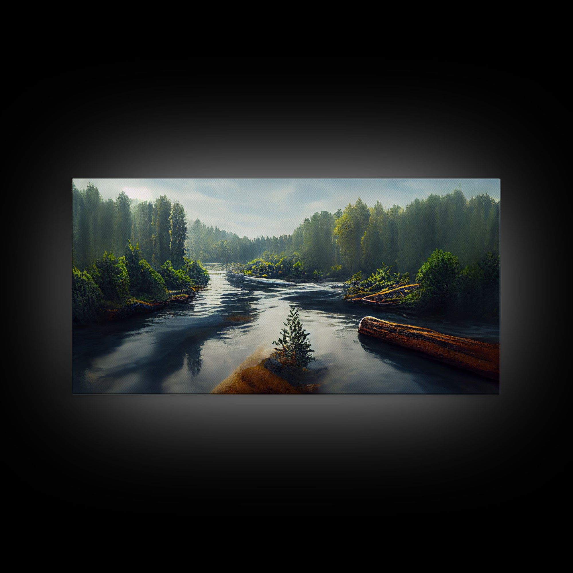 Flowing River wall decor, ready to hang canvas print wall art, blue river cabin art, lake house art