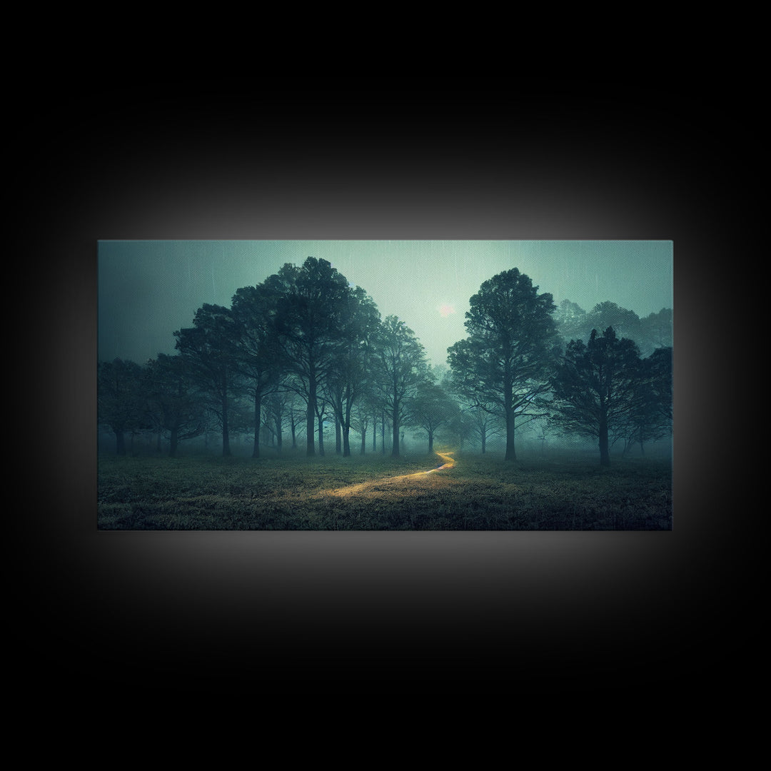 Gloomy Spooky Forest, ready to hang canvas print wall art, Lakehouse Cabin Wall Decor