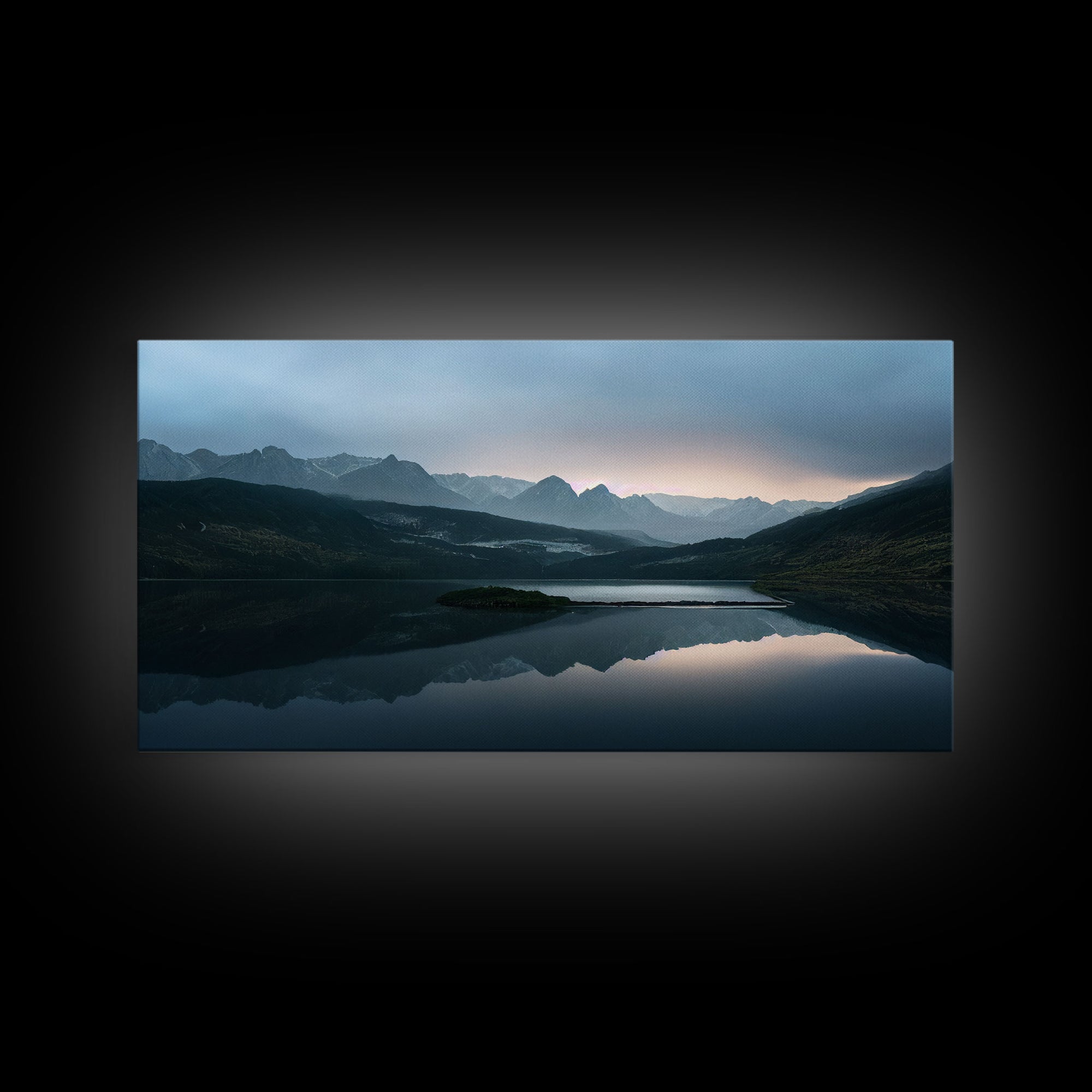 Calm Reflection Of A Lake and Mountains, ready to hang canvas print wall art, Lakehouse Cabin Wall Decor