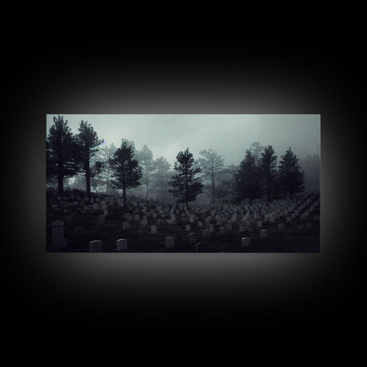 Creepy Haunted Cemetery, Spooky Halloween Art, Graveyard, ready to hang canvas print wall art, Black And White Art, Halloween Decor