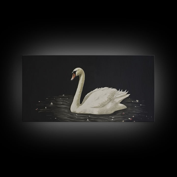 The Black Swan, Vintage Framed Canvas Art, Retro Framed Vintage Print, Vintage Painting, Black Swan Art, Girls Room or Nursery print