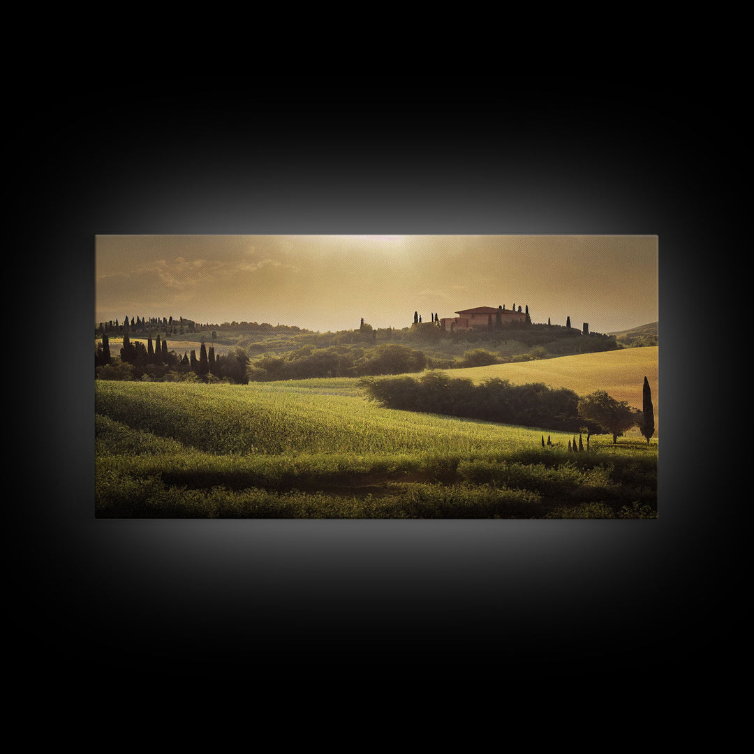 Italian Countryside At Sunset, Watercolor Style, Vintage Style Italy Art, ready to hang canvas print wall art, Guest Room Decor