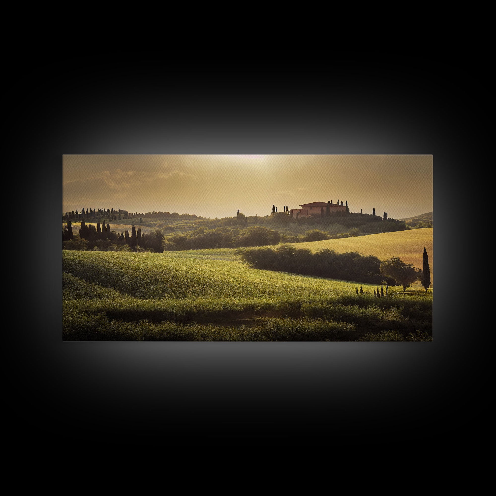 Italian Countryside At Sunset, Watercolor Style, Vintage Style Italy Art, ready to hang canvas print wall art, Guest Room Decor