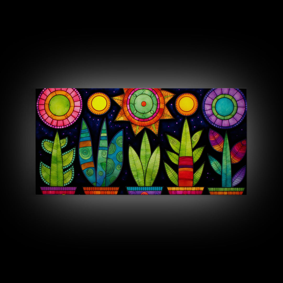 Boho Style Minimalist Arizona Art, Framed Canvas Print, Retro Abstract Succulent Art, Southwest Decor