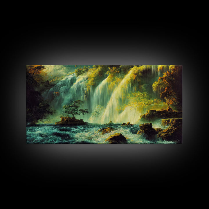 High Fantasy Wall Art, Secret Waterfall, ready to hang canvas print, framed art