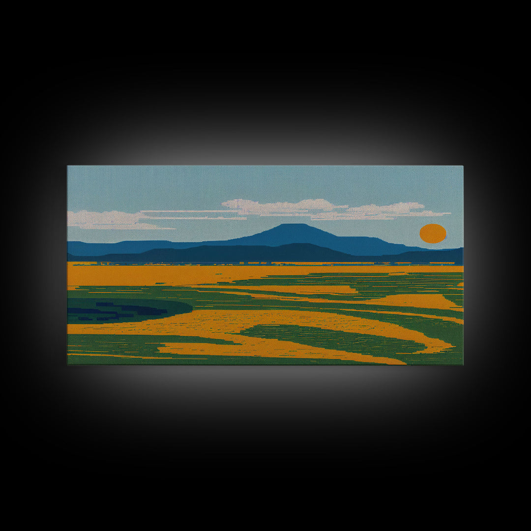 Pixel Art, Beautiful Landscape Made Of Pixels, Ready To Hang Canvas Print, Framed Wall Art