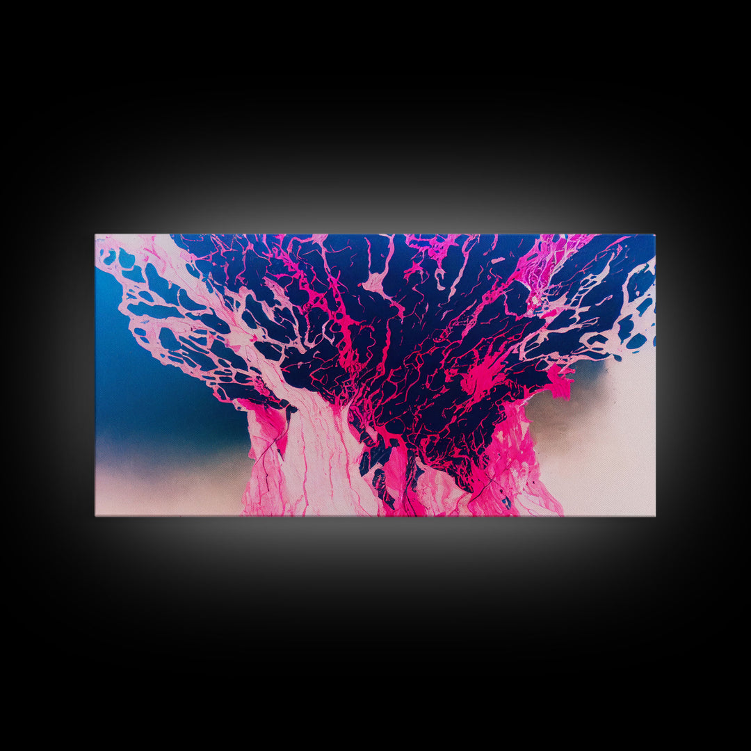 Neon Pink Explosion, Trippy Psychedelic Art, Ready To Hang Canvas Print, Framed Canvas Wall Art