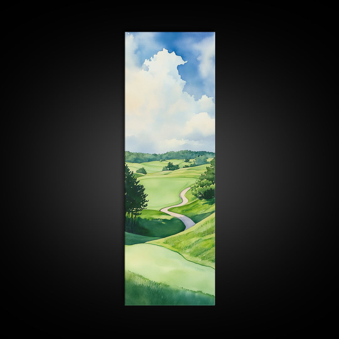 Scenic Golf Art Canvas Print Watercolor Farmhouse Art Above Sofa Wall Art Living Room Art Bedroom Art Vertical Wall Art Rustic Decor Gift
