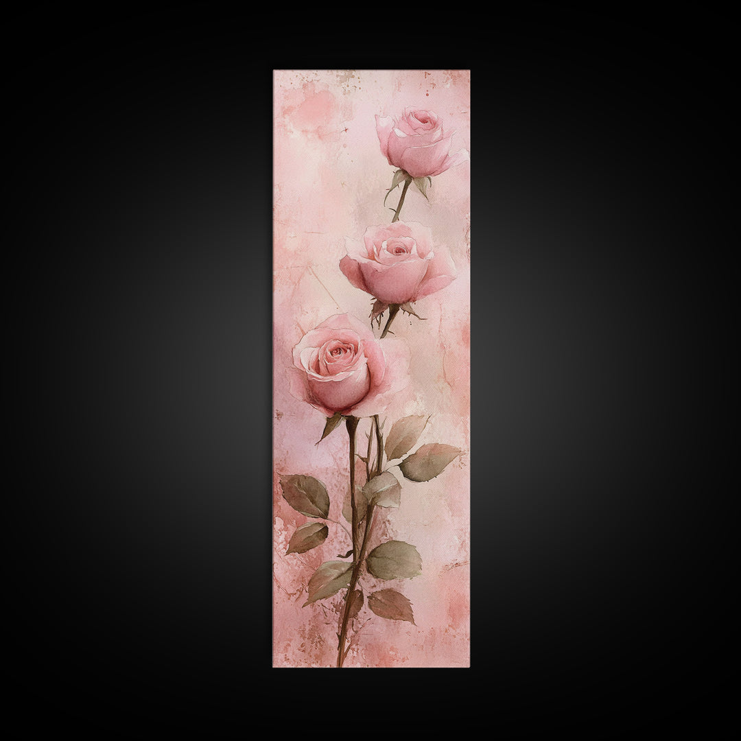 Rose Painting Framed Canvas Print Light Pink Wall Art Botanical Prints Above Sofa Art Living Room Art Rustic Wall Art Gift Idea
