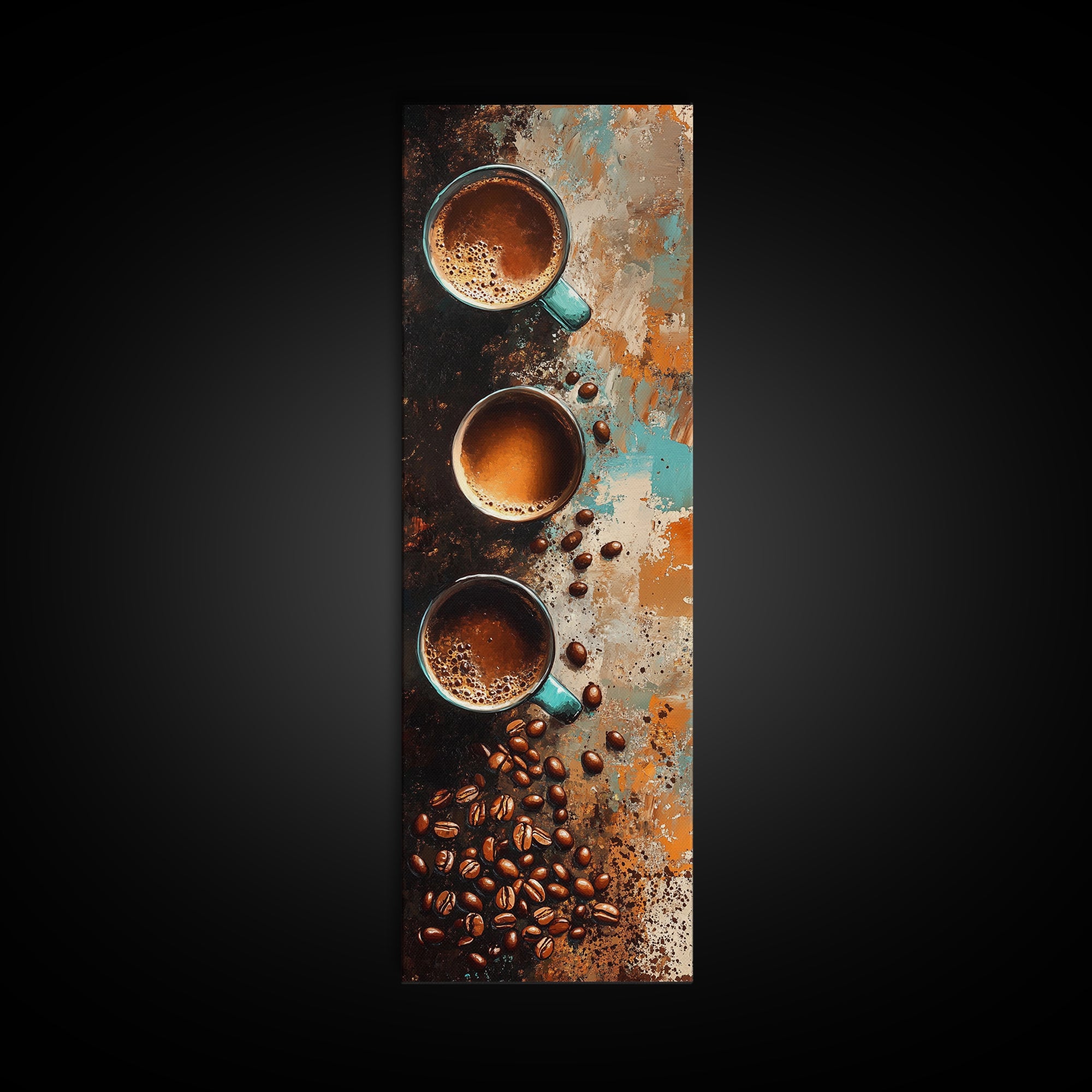 Coffee Beans and Cups Framed Canvas Print Rustic Coffee Wall Art Food Review Kitchen Art Espresso Martini Farmhouse Decor