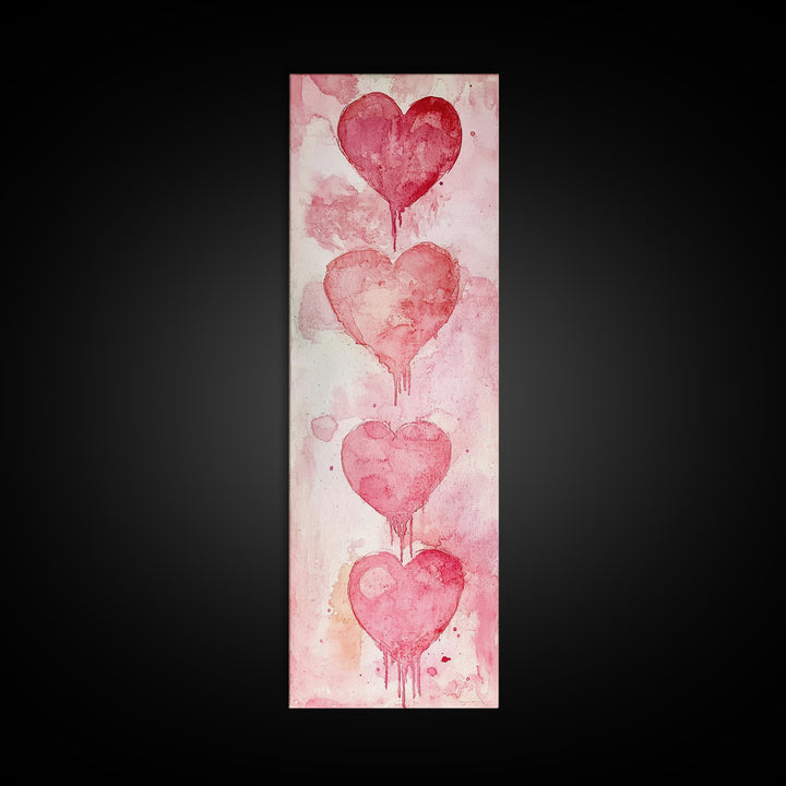 Watercolor Dripping Hearts Framed Canvas Print, Romantic Pink Abstract Art, Light Pink Wall Decor Valentine’s Day Gift Bedroom Art