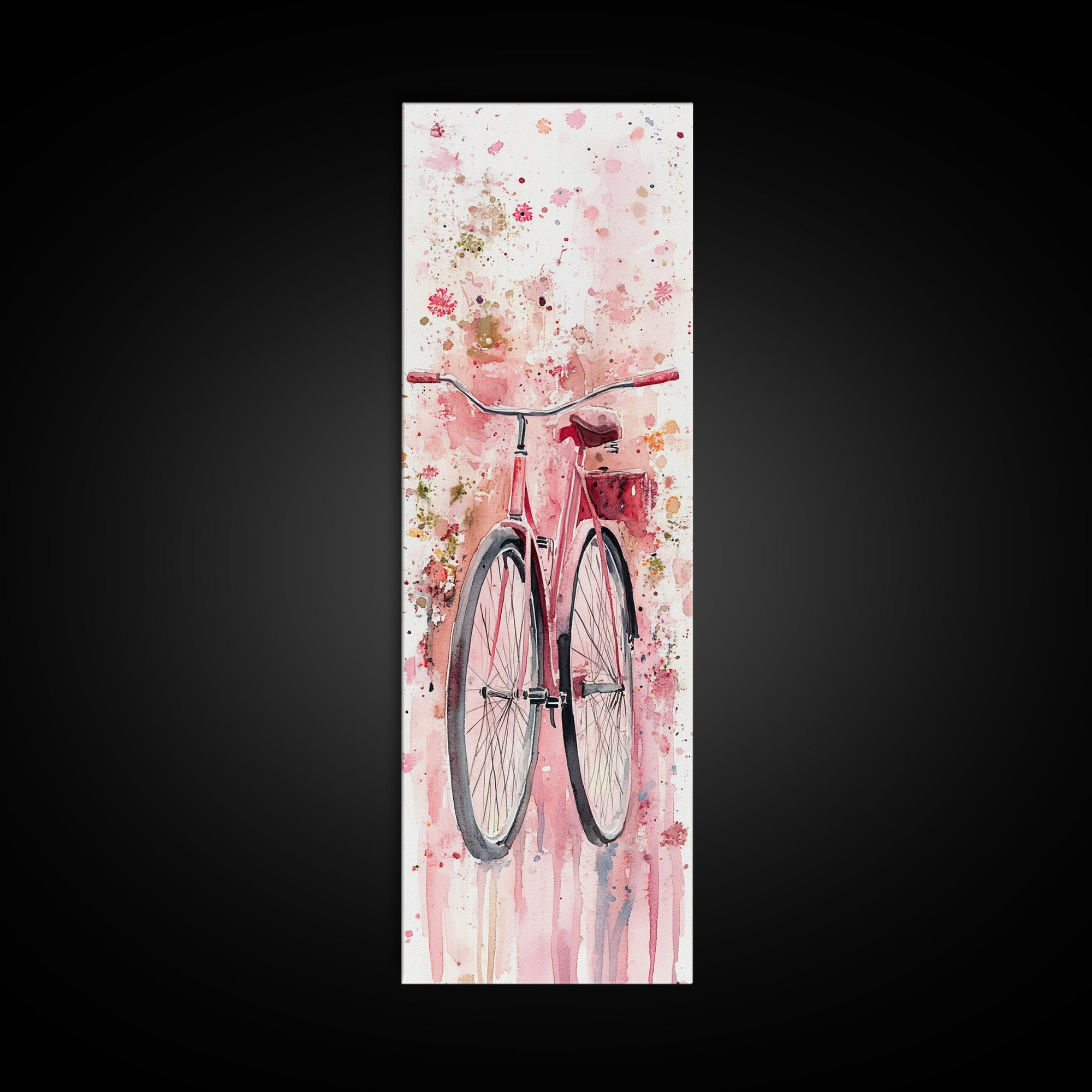 Bicycle Art Canvas Print Retro Pink Wall Art Long Narrow Vintage Style Above Couch Gift Idea Light Pink Minimalist Wabi Sabi Art
