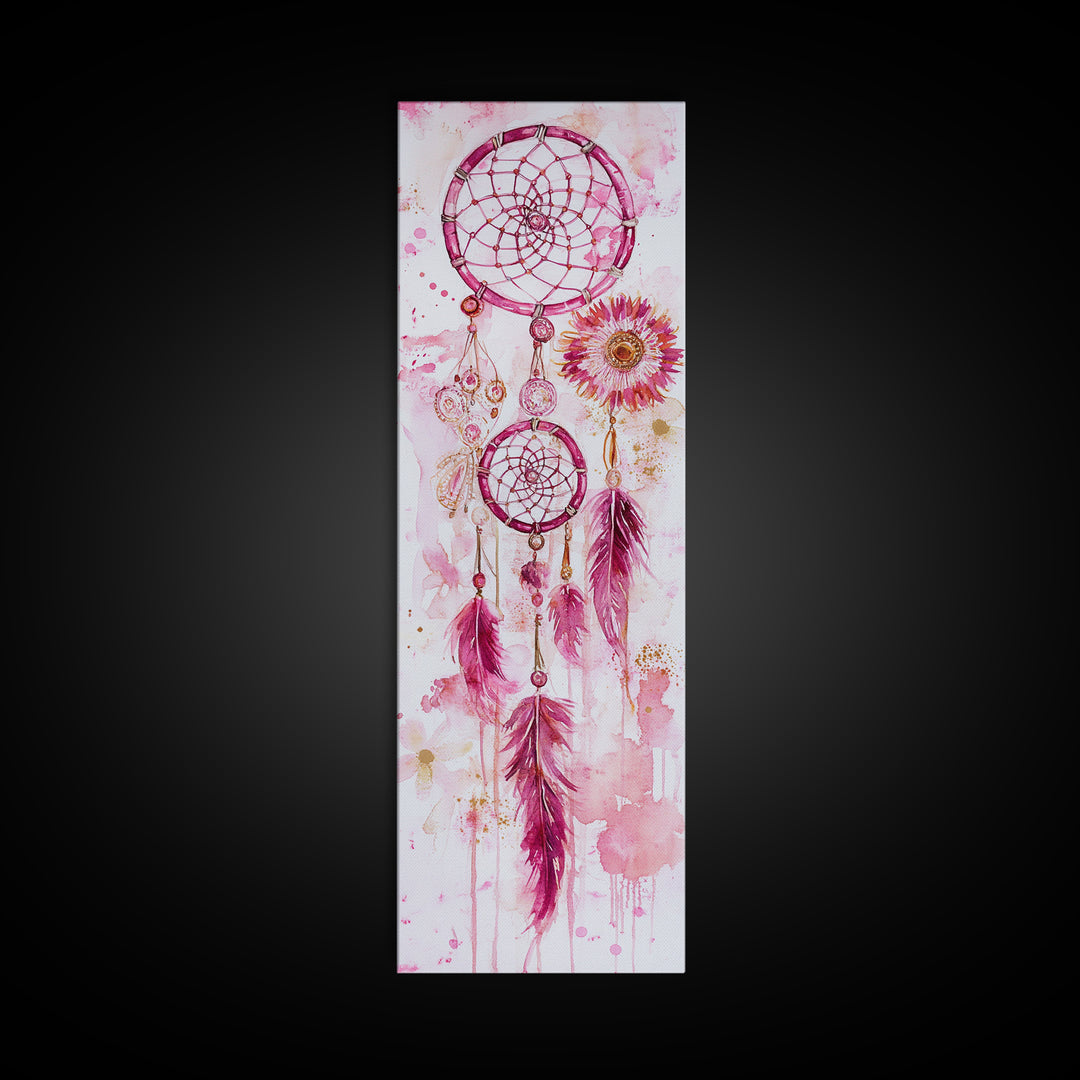 Dreamcatcher Boho Art Framed Canvas Print | Rustic Bedroom Decor | Tall Narrow Wall Art | Southwest Zen Painting | Gift Idea