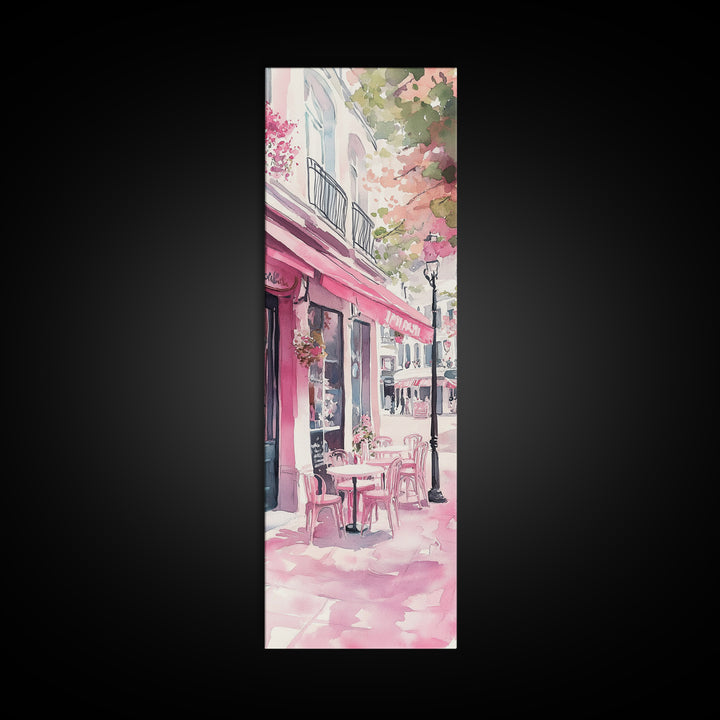 Pink Café Canvas Print Romantic French Bistro Painting Coastal Cowgirl Wall Art Above Bed Art Guest Room Gift Living Room Rustic Decor