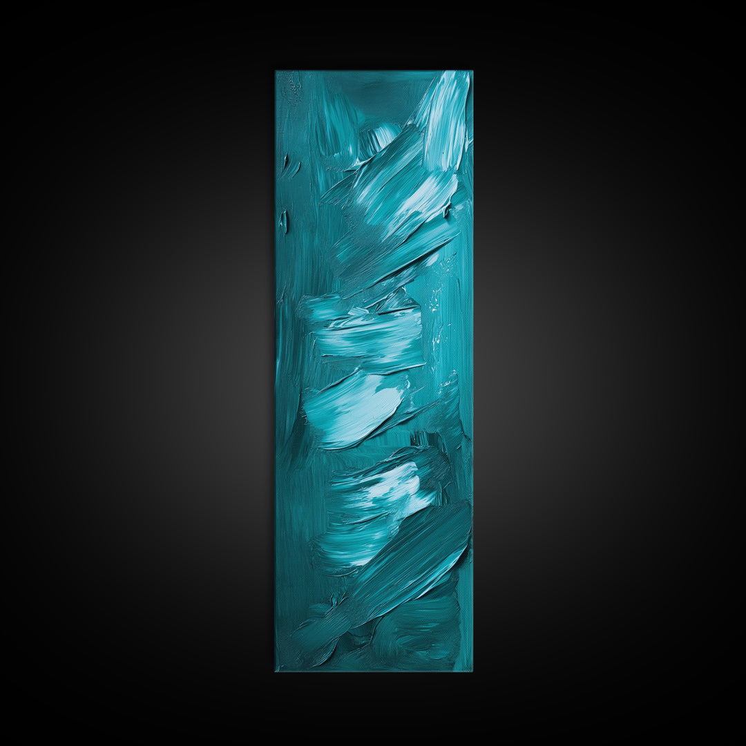 Textured Brushstroke Framed Canvas Print in Bold Teal, Geometric Wall Art, Vertical Wall Art, Coastal Decor, Bedroom Art, Gift Idea