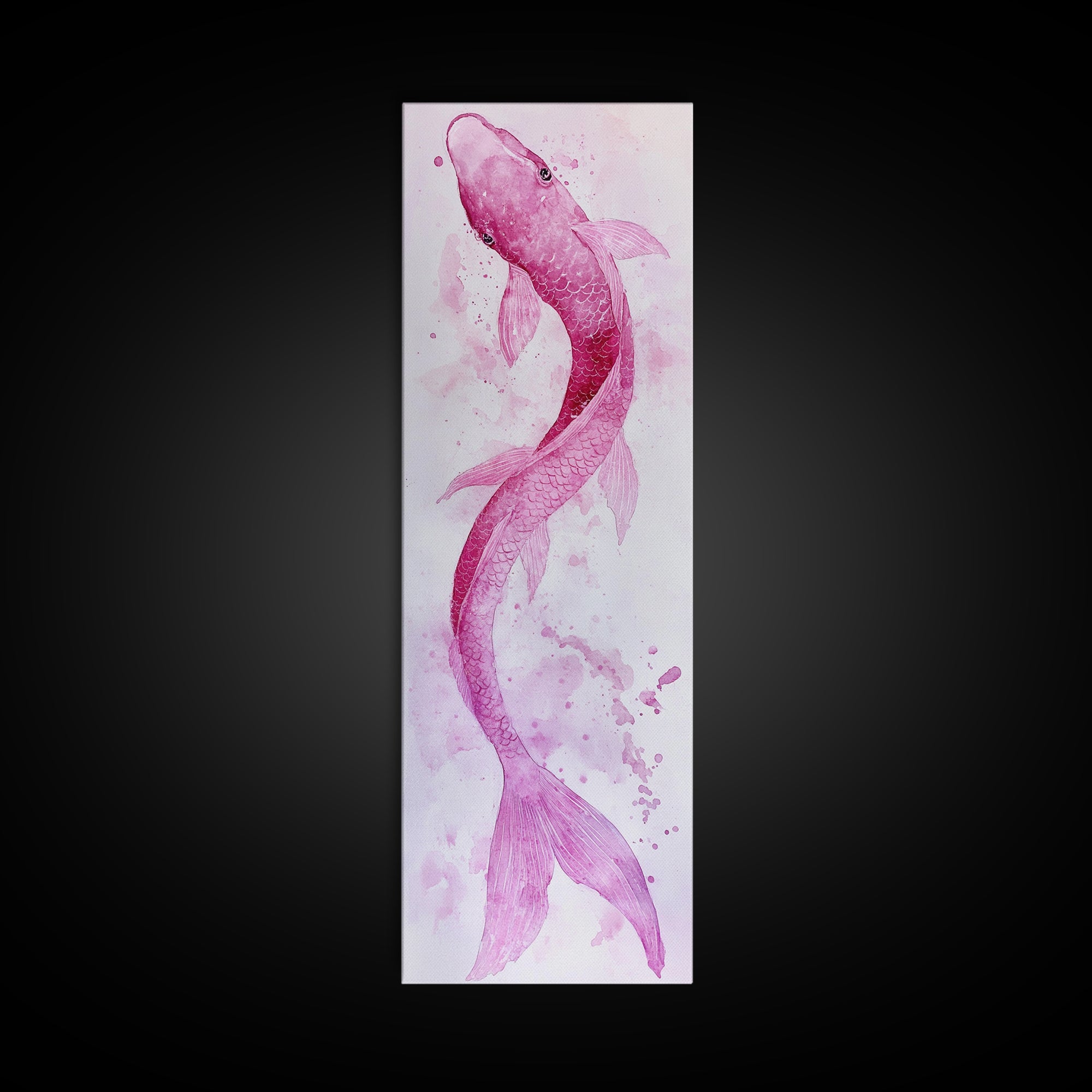 Koi Fish Canvas Print - Pink Whimsical Art, Minimalist Japanese Fish Painting, Skinny Wall Art, Peaceful Above Sofa Artwork