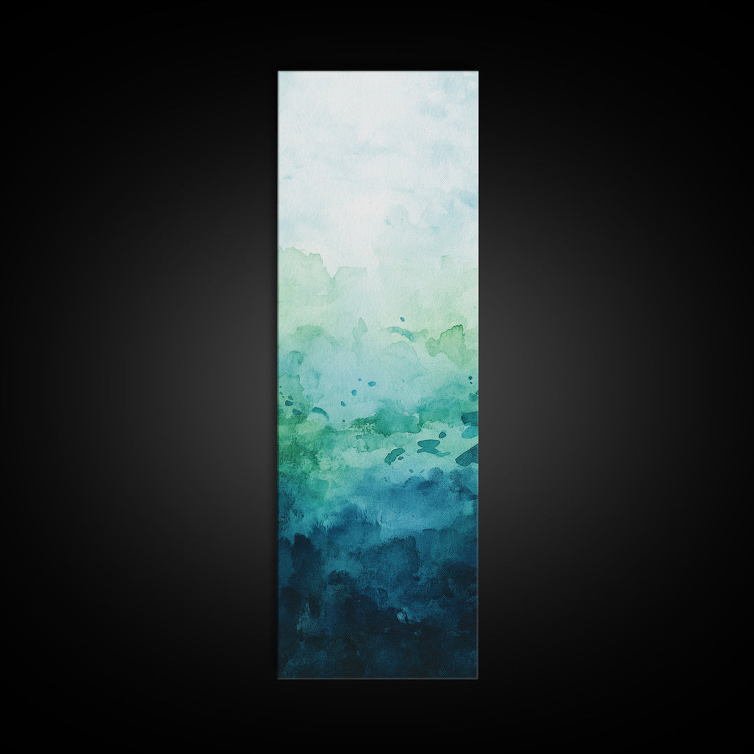 Gradient Watercolor Framed Canvas Print in Green and Blue, Sage Green Wall Art, Minimalist Art, Bedroom Art, Living Room Art