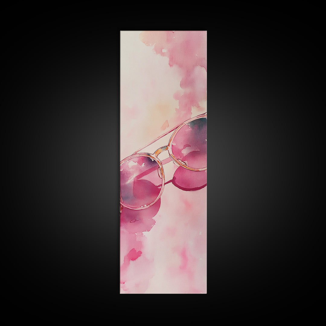 Retro Sunglasses Framed Canvas Print Pink Wall Art Light Pink Wall Art Dorm Decor Minimalist Art Above Couch Art Gift Idea