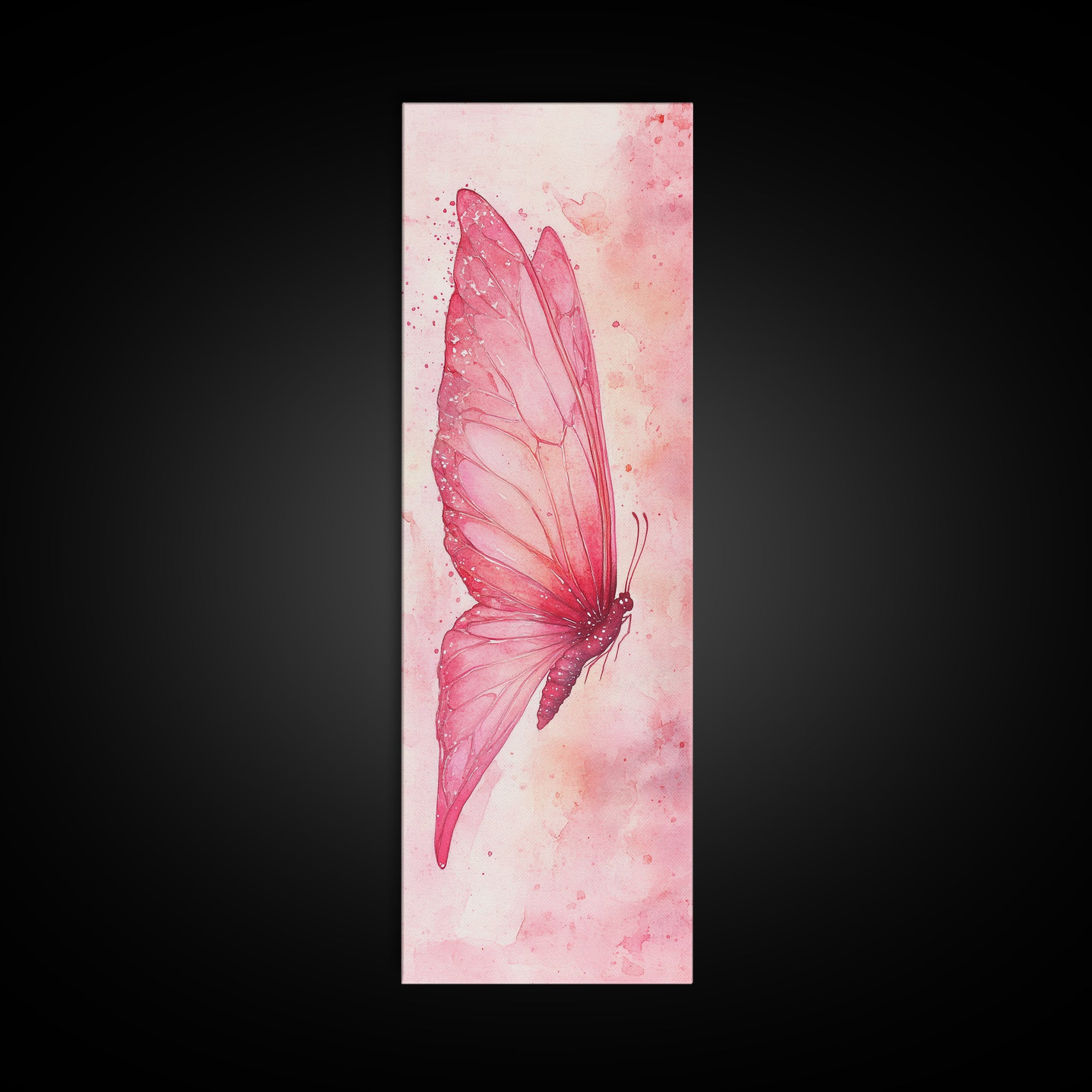 Butterfly Side View Framed Canvas Print Pink Wall Art Light Pink Wall Art Vertical Wall Art Rustic Decor Above Couch Art